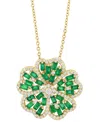 Effy Collection Effy Emerald (1-1/5 Ct. T.w.) & Diamond (3/8 Ct. T.w.) Clover Pendant Necklace In 14k Gold, 17" + 1"