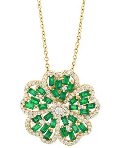 Effy Collection Effy Emerald (1-1/5 Ct. T.w.) & Diamond (3/8 Ct. T.w.) Clover Pendant Necklace In 14k Gold, 17" + 1" In Green