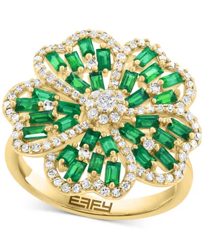 Effy Collection Effy Emerald (1-1/5 Ct. T.w.) & Diamond (3/8 Ct. T.w.) Clover Statement Ring In 14k Gold