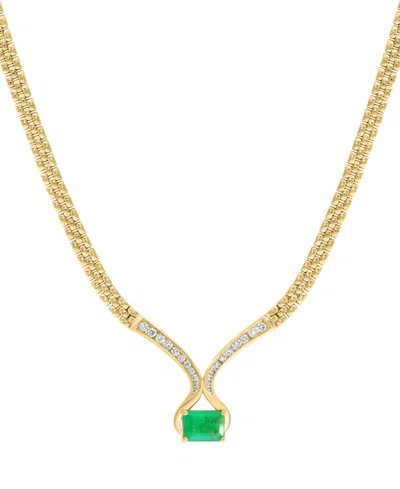 Effy Collection Effy Emerald (1-3/8 Ct. T.w.) & Diamond (1/3 Ct. T.w.) Fancy 16" Collar Necklace In 14k Gold In Green