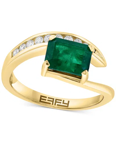 Effy Collection Effy Emerald (1-3/8 Ct. T.w.) & Diamond (1/6 Ct. T.w.) Bypass Ring In 14k Gold In Yellow Gol