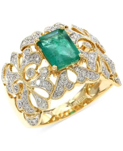 Effy Collection Effy Emerald (1-3/8 Ct. T.w.) & Diamond (1/3 Ct. T.w.) Openwork Statement Ring In 14k Gold