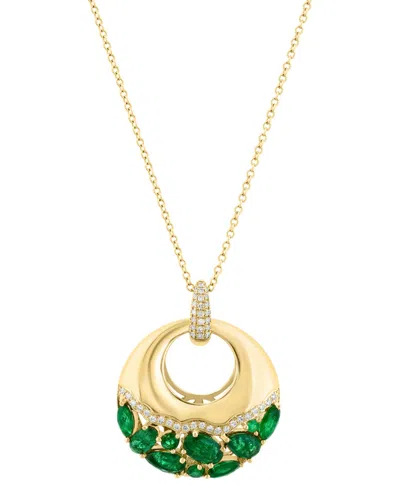 Effy Collection Effy Emerald (1-7/8ct. T.w.) & Diamond (1/6 Ct. T.w.) Cluster Polished Circle 18" Pendant Necklace I In Yellow Gol