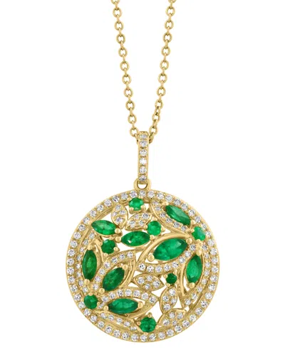 Effy Collection Effy Emerald (1 Ct. T.w.) & Diamond (1/20 Ct. T.w.) 18" Pendant Necklace In 14k Yellow Gold