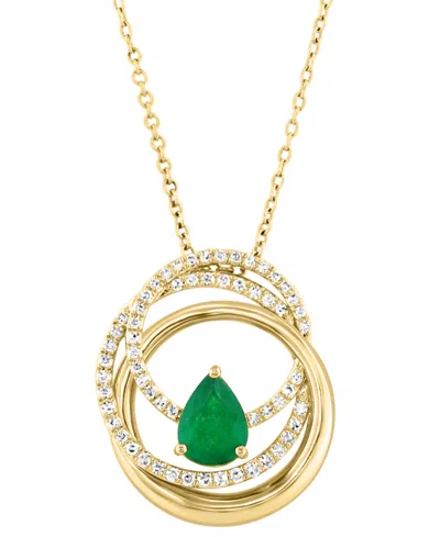 Effy Collection Effy Emerald (1/2 Ct. T.w.) & Diamond (1/5 Ct. T.w.) Interlocking Circles 18" Pendant Necklace In 14 In Gold
