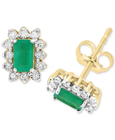 Effy Collection Effy Emerald (1/2 Ct. T.w.) & Diamond (1/10 Ct. T.w.) Halo Stud Earrings In Gold-plated Sterling Sil In Yellow Gol