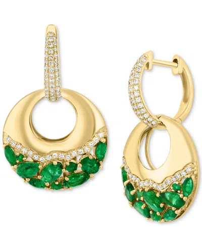 Effy Collection Effy Emerald (2-1/2 Ct. T.w.) & Diamond (3/8 Ct. T.w.) Dangle Hoop Earrings In 14k Gold