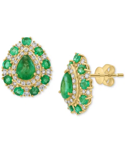 Effy Collection Effy Emerald (2-1/3 Ct. T.w.) & Diamond (5/8 Ct. T.w.) Pear Halo Stud Earrings In 14k Gold In Green