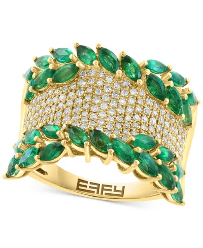 Effy Collection Effy Emerald (2-7/8 Ct. T.w.) & Diamond (1/2 Ct. T.w.) Statement Ring In 14k Yellow Gold In Green