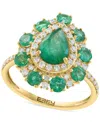 Effy Collection Effy Emerald (2 Ct. T.w.) & Diamond (3/8 Ct. T.w.) Pear Halo Statement Ring In 14k Gold