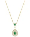 Effy Collection Effy Emerald (3/4 Ct. T.w.) & Diamond (1-1/8 Ct. T.w.) Double Pear Halo 18" Pendant Necklace In 14k In Gold
