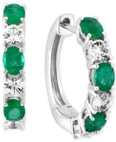Effy Collection Effy Emerald (3/4 Ct. T.w.) & White Sapphire (3/4 Ct. T.w.) Small Hoop Earrings In 14k White Gold, 0 In Green
