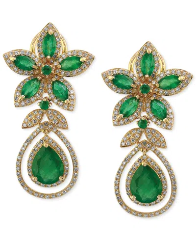 Effy Collection Effy Emerald (5-1/4 Ct. T.w.) And Diamond (1-1/4 Ct. T.w.) Teardrop Earrings In 14k Gold Or 14k Whit In Green