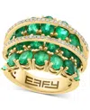 Effy Collection Effy Emerald (6-1/2 Ct. T.w.) & Diamond (1/4 Ct. T.w.) Multirow Statement Ring In 14k Gold In Yellow Gol