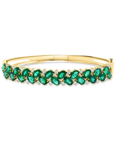 Effy Collection Effy Emerald (9-3/8 Ct. T.w.) & Diamond (7/8 Ct. T.w.) Oval Cluster Bangle Bracelet In 14k Gold
