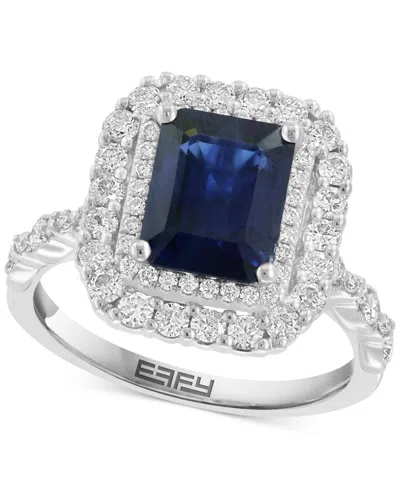 Effy Collection Effy Emerald-cut Blue Sapphire (2-3/8 Ct. T.w.) & Diamond (7/8 Ct. T.w.) Double Halo Ring In 14k Whi
