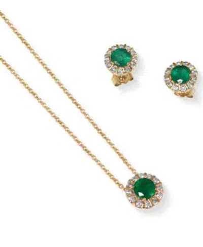 Effy Collection Effy Emerald Diamond Stud Earrings Pendant Necklace In 14k Gold In Emerald,14k White Gold