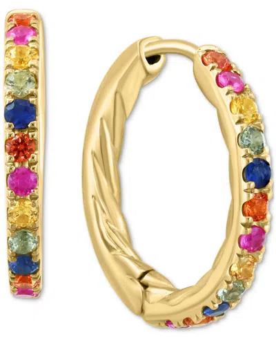 Effy Collection Effy Emerald Small Hoop Earrings (7/8 Ct. T.w.) In Gold-plated Sterling Silver, 0.5" (also Available In Multi Sapphire