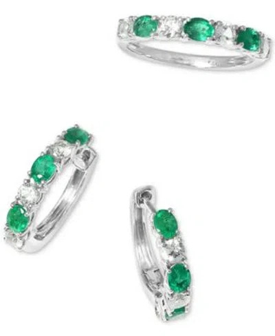 Effy Collection Effy Emerald White Sapphire Small Hoop Earrings Ring In 14k White Gold In Green