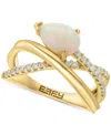 Effy Collection Effy Ethiopian Opal (1-1/6 Ct. T.w.) & Diamond (1/5 Ct. T.w) Crisscross Statement Ring In 14k Yellow In Opal
