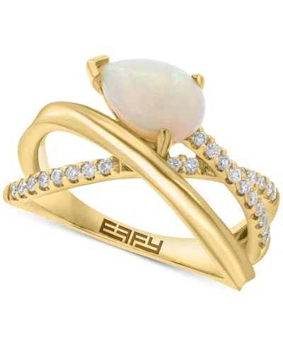 Effy Collection Effy Ethiopian Opal (1-1/6 Ct. T.w.) & Diamond (1/5 Ct. T.w) Crisscross Statement Ring In 14k Yellow