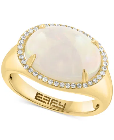 Effy Collection Effy Ethiopian Opal (4-1/3 Ct. T.w.) & Diamond (1/6 Ct. T.w.) Halo Ring In 14k Gold-plated Sterling 