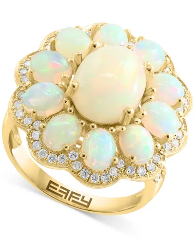 Effy Collection Effy Ethiopian Opal (5 Ct. T.w.) & Diamond (3/8 Ct. T.w.) Flower Cluster Ring In 14k Gold In Yellow Gol