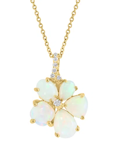 Effy Collection Effy Ethiopian Opal & Diamond (1/10 Ct. T.w.) Flower Pendant Necklace In 14k Yellow Gold, 17" + 1" E