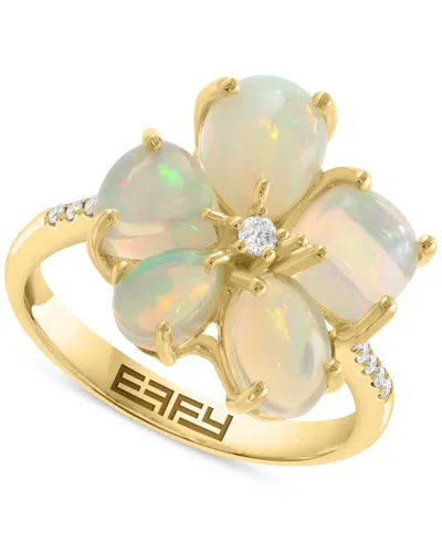 Effy Collection Effy Ethiopian Opal & Diamond (1/4 Ct. T.w.) Flower Statement Ring In 14k Yellow Gold In Multi