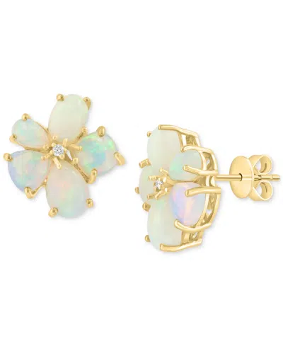 Effy Collection Effy Ethiopian Opal & Diamond Accent Flower Stud Earrings In 14k Yellow Gold