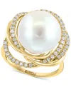 Effy Collection Effy Freshwater Pearl (13mm) & Diamond (1/3 Ct. T.w.) Love Knot Ring In 14k Gold In Gold