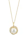 Effy Collection Effy Freshwater Pearl (13mm) & Diamond (1/3 Ct. T.w.) Spiral Halo 16" Pendant Necklace In 14k Gold In Gold