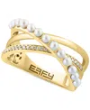 EFFY COLLECTION EFFY FRESHWATER PEARL (2MM) & DIAMOND (1/10 CT. T.W.) CROSSOVER STATEMENT RING IN 14K GOLD