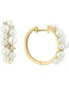 Effy Collection Effy Freshwater Pearl (3-4mm) & Diamond (1/3 Ct. T.w.) Small Cluster Hoop Earrings In 14k Gold, 0.75 In Gold