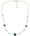 Effy Collection Effy Freshwater Pearl (4-1/2mm), Malachite, & Emerald (1/2 Ct. T.w.) 17" Collar Necklace In 14k Gold In Gold