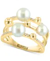 Effy Collection Effy Freshwater Pearl (5-6mm) & Diamond (1/10 Ct. T.w.) Multirow Statement Ring In Yellow Gol