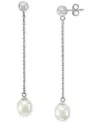 EFFY COLLECTION EFFY FRESHWATER PEARL (7MM) CHAIN DROP EARRINGS IN 14K WHITE GOLD