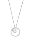 Effy Collection Effy Freshwater Pearl (8-1/2mm) & Diamond (1/3 Ct. T.w.) Swirling Circle 18" Pendant Necklace In Ste In Sterling Silver