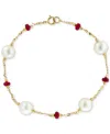EFFY COLLECTION EFFY FRESHWATER PEARL (8MM) & RUBY (2-5/8 CT. T.W.) CHAIN BRACELET IN 14K GOLD