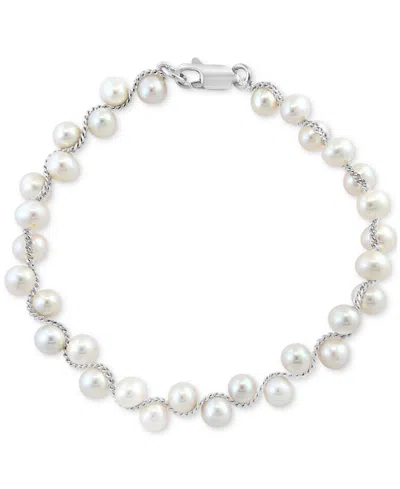 Effy Collection Effy Freshwater Pearl Zigzag Flex Bracelet In Sterling Silver