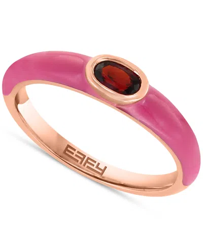 Effy Collection Effy Garnet (1/4 Ct. T.w.) & Enamel Bezel Ring In 14k Rose Gold-plated Sterling Silver In 14k Yellow
