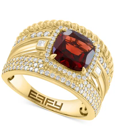 Effy Collection Effy Garnet (2-1/5 Ct. T.w.) & Diamond (5/8 Ct. T.w.), Multirow Statement Ring In 14k Gold-plated St