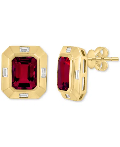 Effy Collection Effy Garnet (3-3/4 Ct. T.w.) & White Topaz (1/4 Ct. T.w.) Stud Earrings In 14k Gold In Red