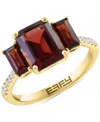 Effy Collection Effy Garnet (3-3/8 Ct. T.w.) & Diamond (1/8 Ct. T.w.) 3-stone Ring In 14k Yellow Gold