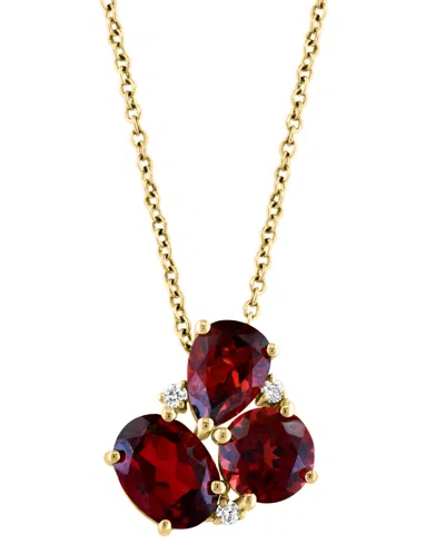 Effy Collection Effy Garnet (3-5/8 Ct. T.w.) & Diamond (1/20 Ct. T.w.) Mixed Cut Cluster 18" Pendant Necklace In 14k