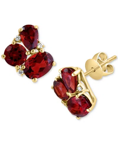 Effy Collection Effy Garnet (4-5/8 Ct. T.w.) & Diamond (1/20 Ct. T.w.) Mixed Cut Cluster Stud Earrings In 14k Gold