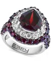 Effy Collection Effy Garnet (7-1/3 Ct. T.w.) & White Topaz (1-1/2 Ct. T.w.) Pear Halo Ring In Sterling Silver In Sterling Silver