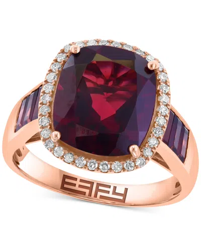 Effy Collection Effy Garnet (7 Ct. T.w.) & Diamond (1/6 Ct. T.w.) Halo Ring In 14k Rose Gold