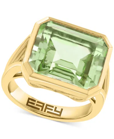Effy Collection Effy Green Quartz Emerald-cut Solitaire Ring (10-1/2 Ct. T.w.) In 14k Gold-plated Sterling Silver (a