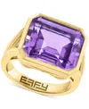 Effy Collection Effy Green Quartz Emerald-cut Solitaire Ring (10-1/2 Ct. T.w.) In 14k Gold-plated Sterling Silver (a In Purple